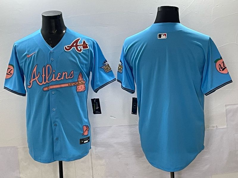 Men Atlanta Braves Nike Blank Light blue 5th generation Joint Name 2025 MLB Jersey 02
